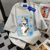 Camiseta Casual de Manga Curta com Estampa Divertida de Gato Cartoon Estilo Casal para Mulheres Ins Puro Algodão Top de Verão 2026 para Homens