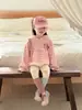 Ropa Infantil Estilo Coreano Nueva Otoño 2026: Sudadera con capucha de rayas y orejas de conejo para niña, chaqueta con cremallera y leggings
