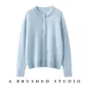 Novo Modelo Outono/Inverno 26 100% Cashmere Cardigan de Tricô Gola Redonda com Strass Bordados na Gola, Escovado para Maciez e Calor