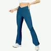 Calças Boca de Sino de Yoga Transfronteiriças para Mulheres, Calças Modeladoras de Cintura Alta de Perna Larga, Calças Esportivas de Fitness com Levanta Bumbum Pêssego