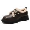 Versión de Cuero Genuino~Zapatos Pequeños de Cuero Forrados de Lana para Mujer, Nuevos Mocasines de Suela Gruesa Otoño e Invierno 2026, Zapatos de Algodón, Zapatos para Mujer Talla Grande 41 a 43