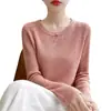 Suéteres de punto para primavera y otoño, playeras básicas al por mayor, imitación de alta calidad, estilos nuevos para ropa interior, ropa exterior, suéteres de punto de cuello redondo de manga larga para mujer