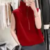 Colete Feminino Vintage de Meio Zíper com Gola Lapela Sem Mangas para Primavera e Outono 2024 Camada Solta Casual Wall