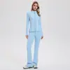 Traje Deportivo Transfronterizo de Nuevo Estilo Ajustado para Mujer, Ropa de Fitness Elástica Transpirable, Traje de Pantalón Acampanado Micro para Correr al Aire Libre y Yoga