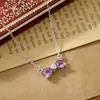 Collar de Plata de Ley S925 Mariposa para Mujer, Cadena Clavicular Romántica de Corazón Doble con Piedras Preciosas de Colores y Cristal, Regalo Romántico para Novia, Joyería de Plata al por Mayor