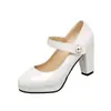 Zapatos Mary Jane de Cuero con una Correa para Mujer, Nuevo Estilo Primavera y Otoño, Tacones Gruesos Altos, Boca Baja, Zapatos Retro Artísticos de Hada Hepburn