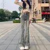 Jeans Vintage Micro-La para Mujer Primavera y Otoño 2024 Nuevos Pantalones de Campana de Cintura Alta Estilo Americano Verano Largos