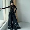 Pantalones de chándal anchos casuales estilo americano para niñas con pedrería, pantalones casuales de verano con cordón, holgados, para danza, de largo hasta el suelo, modernos