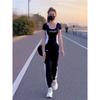Traje Deportivo Casual de Moda de Verano para Mujer, Tops Holgados de Cuello Redondo Adelgazantes de Manga Corta, Pantalones de Pierna Ancha Conjunto de Dos Piezas, Moderno