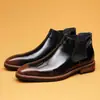 Botines Chelsea de caña alta para hombre, Piel genuina brillante, Zapatos de piel formales de negocios, Botines de invierno, Zapatos de piel estilo británico para hombre, Piel genuina