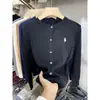 Suéter de Punto Trenzado de Color Sólido con Bordado Suéter para Mujer Otoño e Invierno 2024 Abrigo de Una Fila de Botones Top
