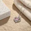 Colar Coração Eterno Amor com Diamantes Incrustados e Corrente de Clavícula em Formato de Coração Duplo Gravado Pingente de Doze Cores de Pedra de Nascimento Luxo Leve
