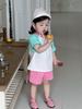 Conjunto de Ropa Infantil con Bloques de Color, Estilo Veraniego Delgado 2026, Conjunto de Dos Piezas de Manga Corta para Niñas, Ropa Infantil Estilo Coreano, Ropa de Verano para Bebés Niñas