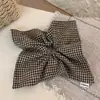 Lenço Quadrado Xadrez Retrô com Strass Elástico de Cabelo Intestino Grande Estilo Coreano Elástico de Tecido para Cabelo Suporte de Rabo de Cavalo Atmosfera Suave Acessórios de Cabelo