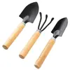 Set de tres piezas de pala pequeña para jardinería para macetas de flores de interior, aflojar la tierra, pala pequeña de hierro para jardín, herramientas para plantar flores y verduras