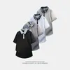 Camisa Polo Color Block Estilo Americano com Toque Fresco, Manga Curta de Verão Masculina de Alta Qualidade Resistente Ombro Caído Solta Secagem Rápida Camiseta