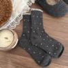 Calcetines de Lana Gruesos y Cálidos de Invierno para Mujer con Lunares, Bloque de Color, Estilo Coreano, Outfit Ins, Calcetines a Media Pantorrilla, Calcetines Caídos