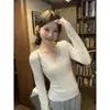 Top base de punto elegante para mujer, estilo francés, puro deseo, cuello en V, corte ajustado, para primavera y otoño, capa interior con ribete de encaje único