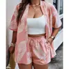2024 Moda Feminina Cruzada Europeia e Americana Primavera e Verão Nova Roupa Amazon Fashion Estampada Casual Estilo Resort Conjunto de Shorts com Cardigã