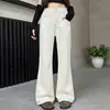 Pantalones de forro polar para niñas, nuevo estilo otoño e invierno, pantalones acampanados de cintura alta para niñas, pantalones largos de invierno, jeans blancos ligeramente acampanados para niños mayores