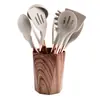 Conjunto de 11 Peças de Utensílios de Cozinha Antiaderentes com Cabos de Madeira para Uso Doméstico, Conjunto de Cozinha de Silicone - Modelo Novo Transfronteiriço