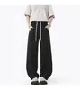 Calças casuais pesadas para homens, estilo outono high-street, perna larga, caimento solto, calças compridas retas da moda, versátil para qualquer look