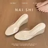 Versión de Piel de Oveja de Sandalias de Cuña de Paja Estilo Vacaciones para Mujer, Ropa de Verano, Pantuflas Transparentes sin Cierre para Combinar con Faldas y Tacones Altos