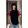 Camiseta Deportiva de Manga Corta para Hombre de Estilo Americano, Marca de Moda, Bloques de Color a Rayas, Verano, Exterior, Bádminton, Secado Rápido, Camiseta de Manga Raglán para Pareja