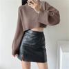 2024 Estilo Coreano Em Torno Do Pescoço Outono E Inverno Nova Cor Sólida Manga Comprida Suéter De Malha Solto Curto Umbigo Pulôver Suéter Para Mulheres