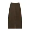 Pantalones casuales rectos de color marrón oscuro con botones ocultos para mujer, nuevo estilo primavera-verano 2026, caída fluida, a la moda, versátiles, pantalones de pierna ancha hasta el suelo