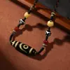 Pingente de Contas Dzi de Dois Olhos do Xizang com Cordão para Pendurar Tecido à Mão, Acessório de Fio de Contas Vintage do Xizang Estilo Étnico