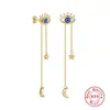 Brincos de Prata Esterlina S925 com Pingente Olho de Anjo Estrela Lua Brincos Europeus e Americanos Novos Brincos de Esmalte