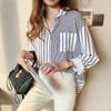 Camisa de Algodón y Lino con Rayas Verticales de Bloques de Color para Mujer 2023 Primavera Nueva Estilo Coreano Artística Holgada Casual