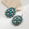 Pendientes de Turquesa de Estilo Étnico Occidental de Nuevo Estilo Transfronterizos, Pendientes Ovalados de Turquesa Personalizados con Incrustaciones de Diamantes Retro Creativos