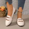 Comercio electrónico transfronterizo, talla grande, nueva colección otoño 2026, de tacón bajo, de tacón grueso, mocasines sin cordones para mujer, con hebillas metálicas, zapatos planos para mujer