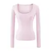 M1104-26 Novo Estilo Coreano Outono Inicial Slim Fit Manga Longa Lisa Básica Gola Quadrada Camiseta