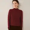 Suéter cálido de cachemir para mujer, cuello medio alto, holgado, tejido de ochos, suéter de capa base, cachemir puro