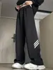 Calças Masculinas e Femininas de Primavera e Outono Calças Retas Estudantes Masculinos Calças de Perna Pesadas Calças Escolares com Cordão Calças Esportivas Casuais Listradas