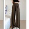 Calças largas de seda gelada femininas, cintura alta fina, drapeado, casual, preguiçosa, calças Yamamoto, moda coreana, calças retas e legais de fada