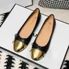 Novos Sapatos Baixos Casuais Estilo Chanel com Laço Color Block em Pele de Ovelha para Mulheres, Sapatilhas Planas Bico Redondo com Padrão de Diamante