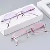 Armação de Óculos para Miopia Feminina Sem Aro em Titânio Puro, Armação de Óculos Ultraleve, Que Muda de Cor, Anti-Luz Azul, Anti-Radiação, Borda Cortada em Diamante, Estilo Feminino