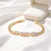 Pulseira Xuping de moda europeia e americana, luxo leve, com incrustação de pedras preciosas artificiais, design geométrico quadrado, joias transfronteiriças para mulheres