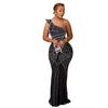 C6818 transfronterizo AliExpress Amazon moda europea y americana para mujer vestido vestido de color sólido con pedrería cuello oblicuo