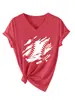 Amazon Ebay Sitio Independiente Moda Casual de Moda Versátil Camiseta de Manga Corta con Cuello en V Estampado de Béisbol para Mujer Comercio Exterior Transfronterizo