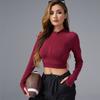Nueva Chaqueta de Yoga Transfronteriza, Top Deportivo con Cremallera, Ropa de Yoga de Manga Larga Ajustada para Mujer con Agujeros para los Pulgares y Cuello Alto