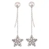 925 agulha de prata brincos estrela longa strass cinco-pointed estrela temperamento borla brincos feminino pérola brincos de zircão Super Flash