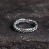 Joyería de Plata S925 Anillo Simple de Moda de Plata de Ley Anillo Abierto de Cuerda de Cáñamo Tejida a Mano de Tailandia Versátil para Pareja