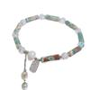 Pulsera Exquisita de Piedra Shoushan para Estudiantes para Mujer Plata Rota Dos Cuentas Artísticas Simples Retro Pulsera de Cuentas