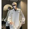 Sudadera Pulóver de Media Cremallera para Hombre y Mujer en Otoño e Invierno Estilo Retro Americano Holgada Casual Versátil Bordada Cuello Alto Forro Polar