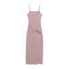 Vestido Gris de Tirantes de Chica Caliente para Mujer 2025 Nuevo Verano Nudo Cintura Sexy Falda A-Line Fondo Falda Larga